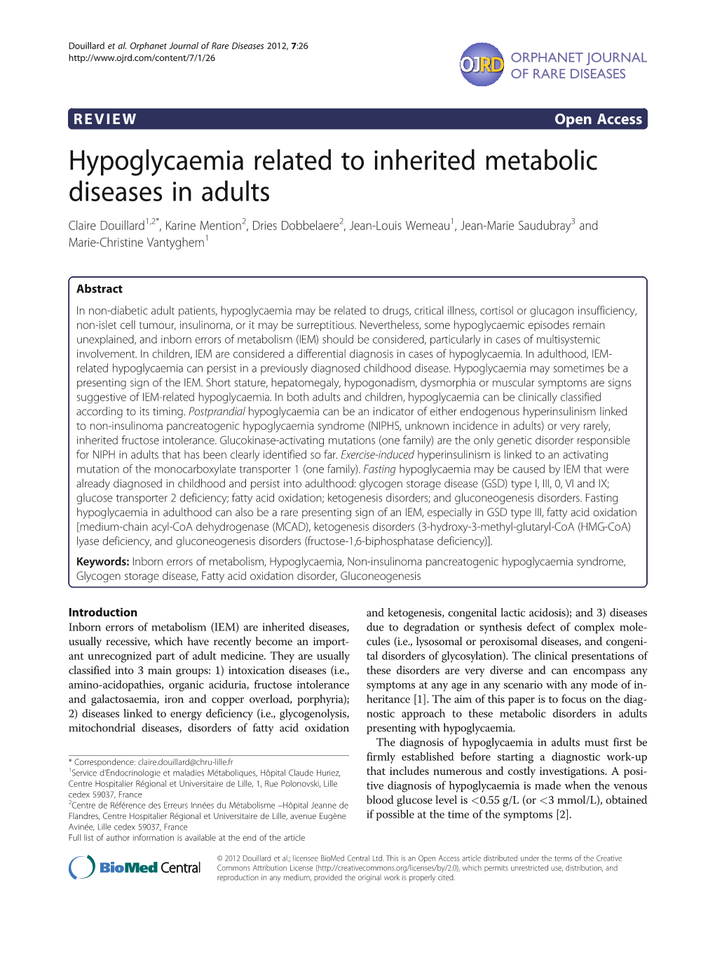 Hypoglycaemia Related to Inherited Metabolic Diseases in Adults