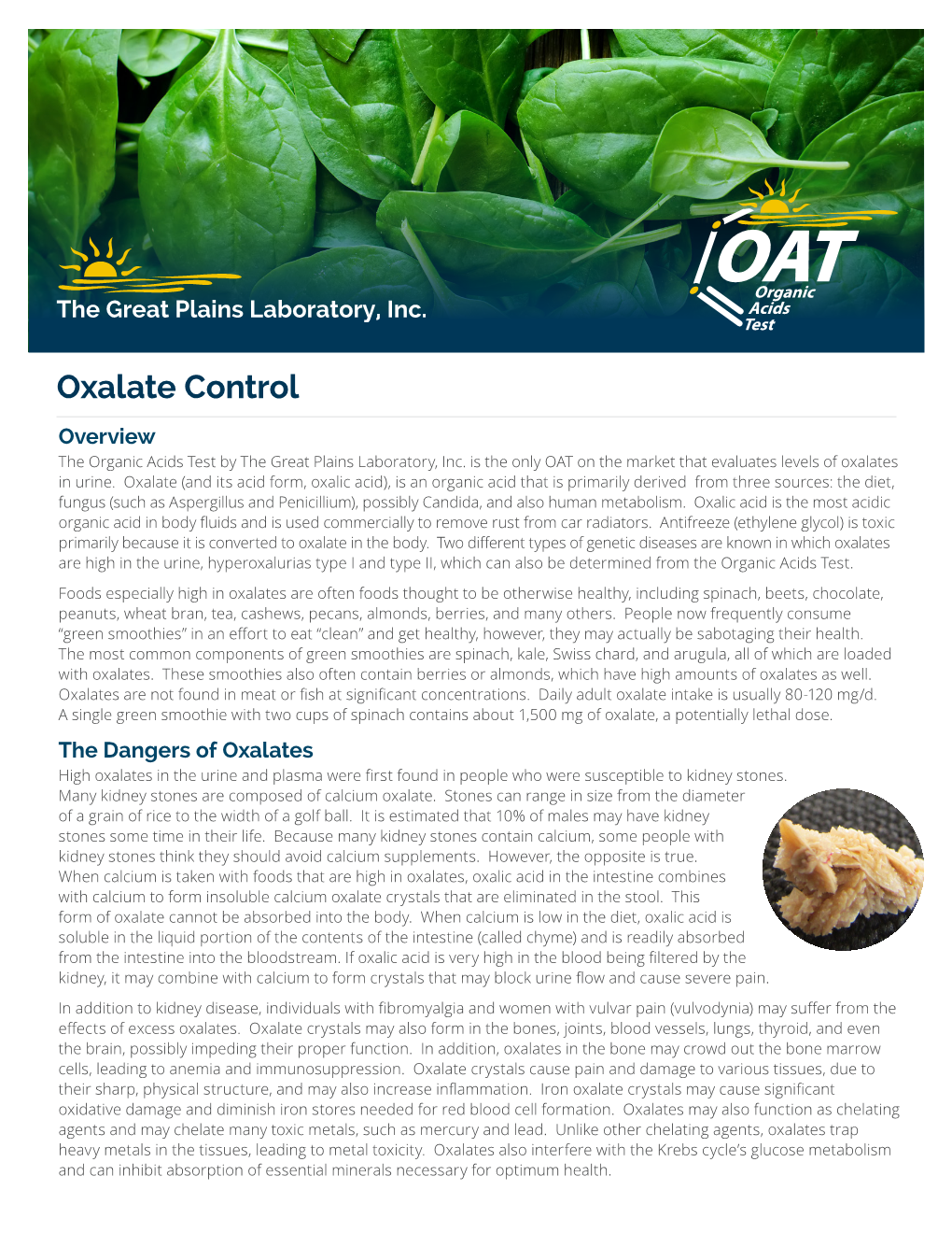 Oxalate Control Overview the Organic Acids Test by the Great Plains Laboratory, Inc