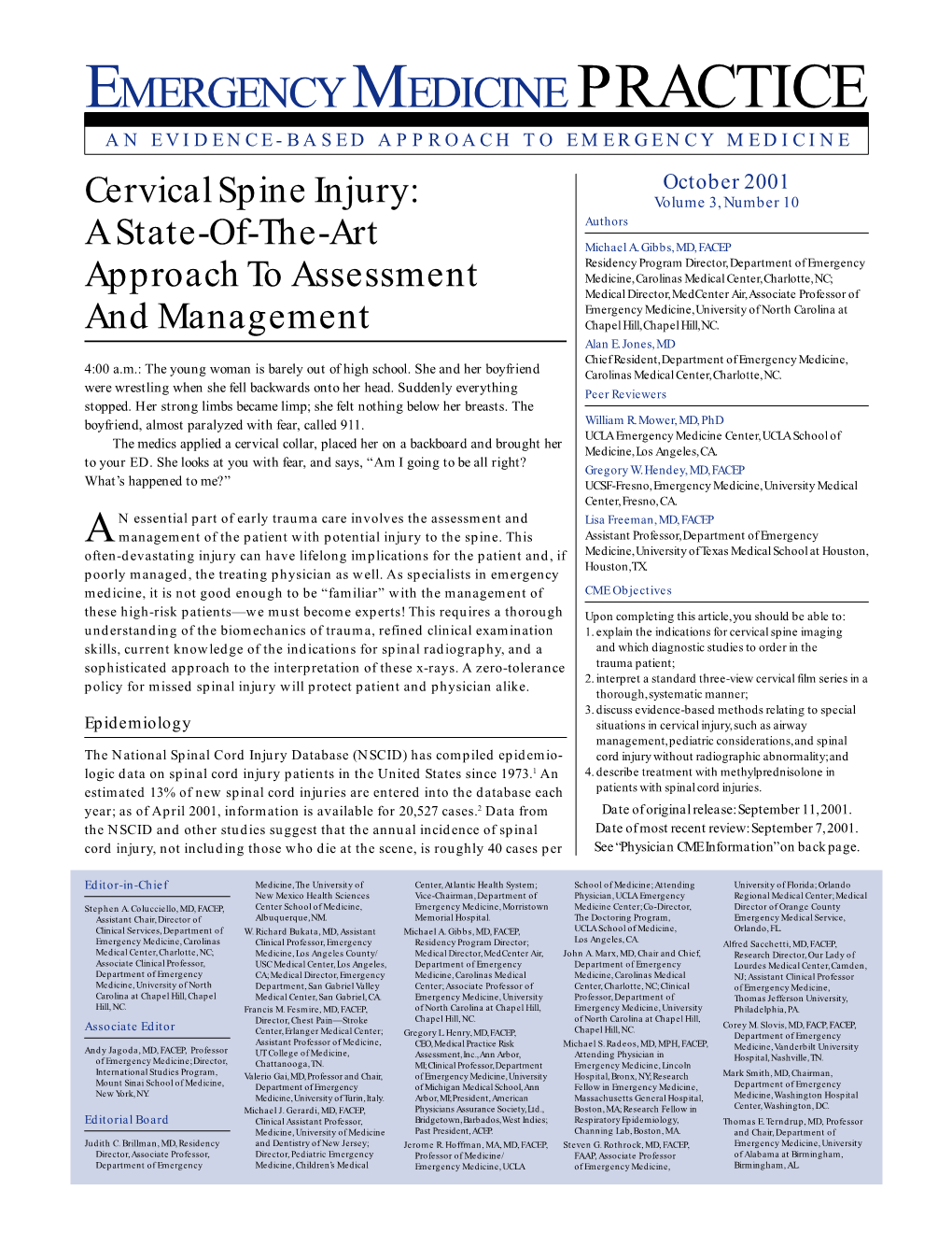 Cervical Spine Injury: Volume 3, Number 10 Authors