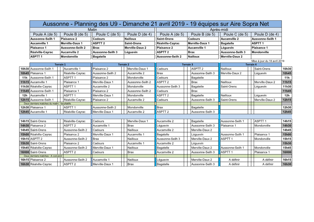 Planning Des U9