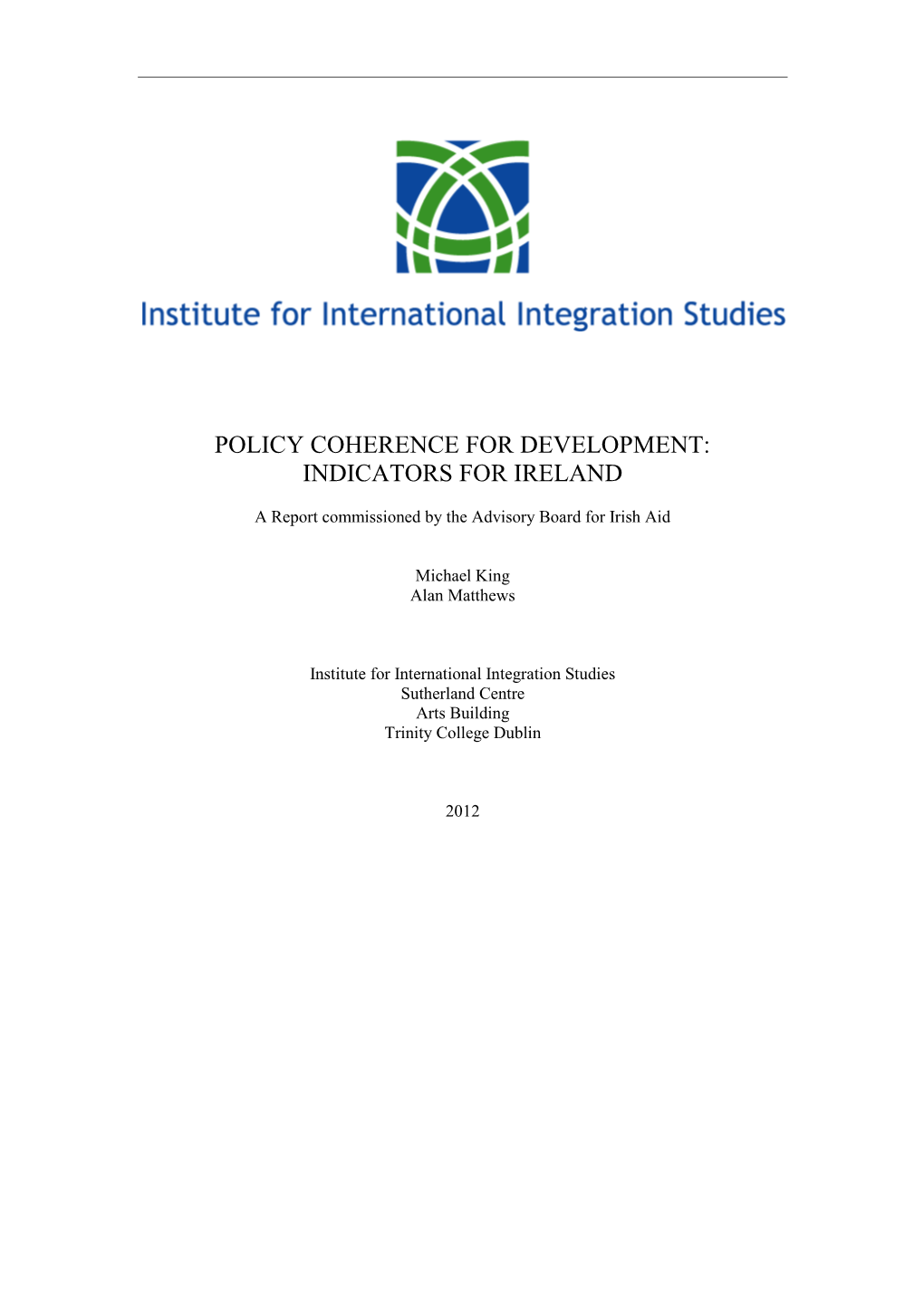 Policy Coherence for Development: Indicators for Ireland