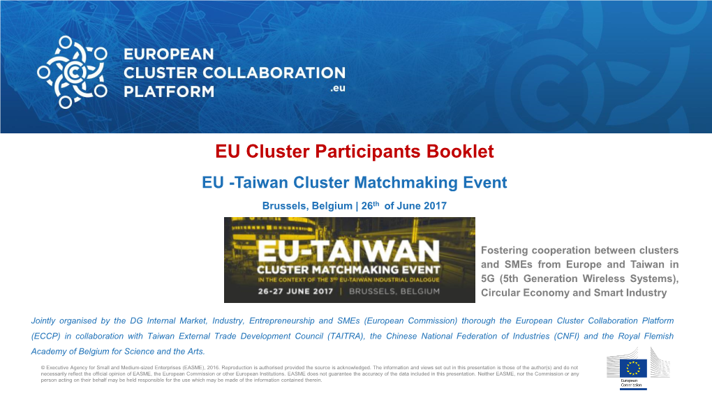 Taiwan Cluster Matchmaking Event Brussels, Belgium | 26Th of June 2017