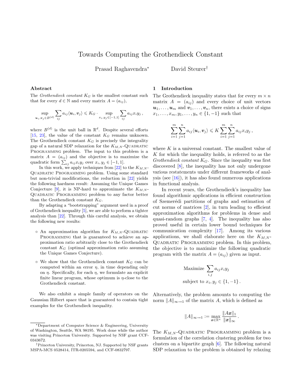 Towards Computing the Grothendieck Constant