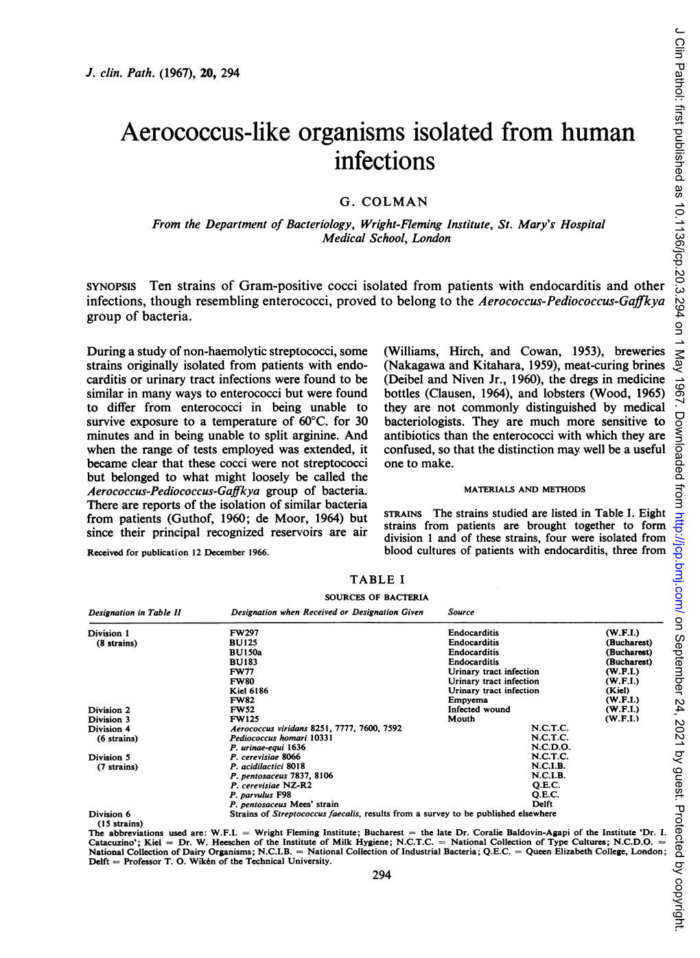 Aerococcus-Like Organisms Isolated Fromhuman Infections
