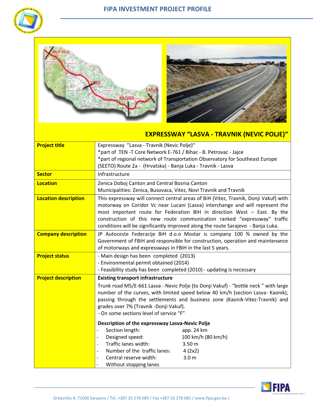 Fipa Investment Project Profile Expressway “Lasva