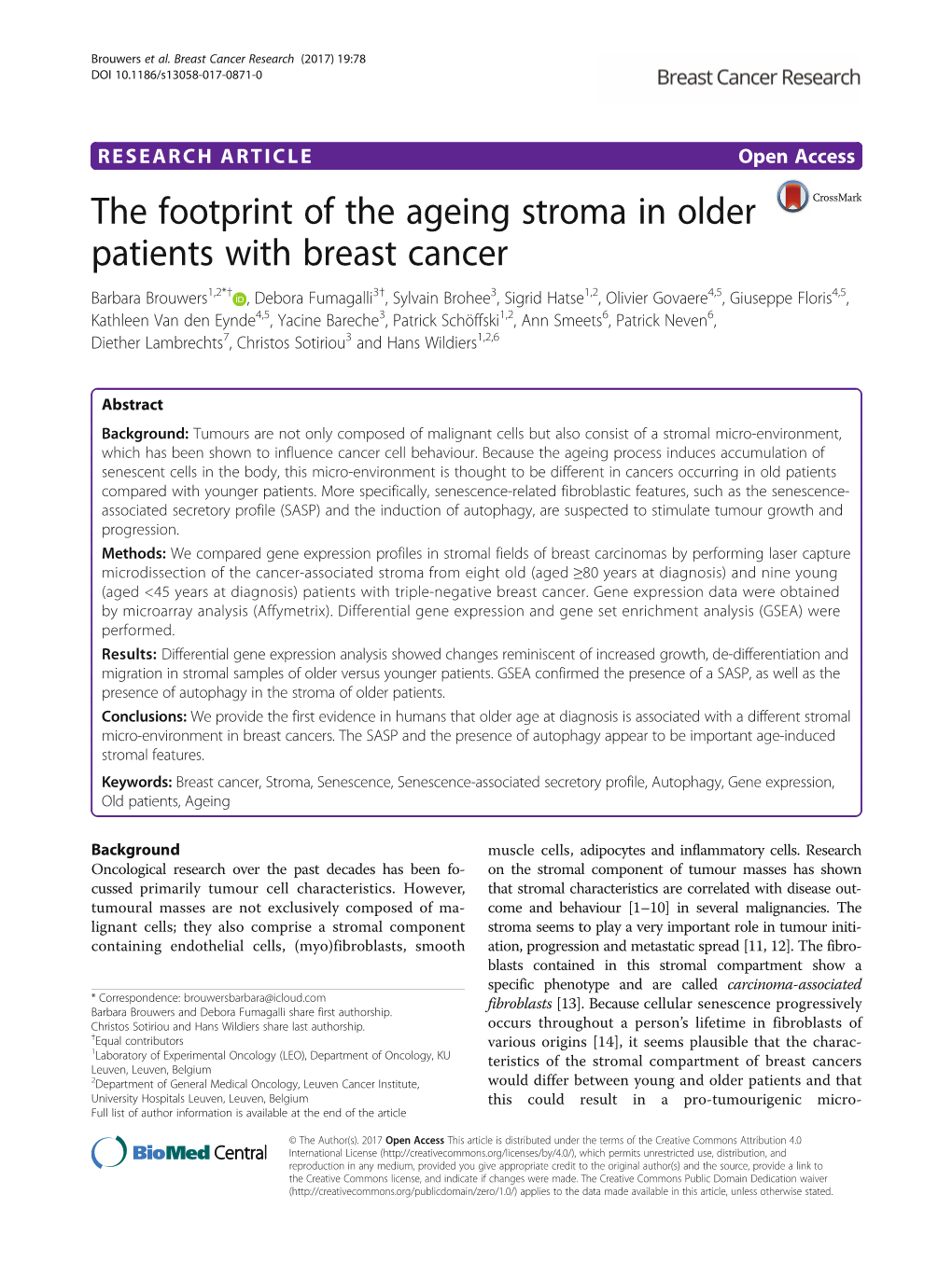 The Footprint of the Ageing Stroma in Older Patients with Breast Cancer