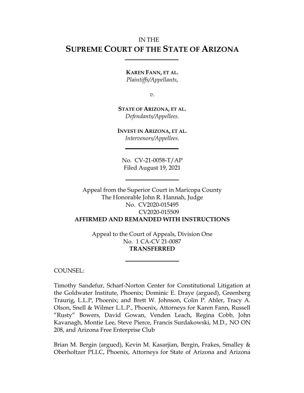Supreme Court of the State of Arizona