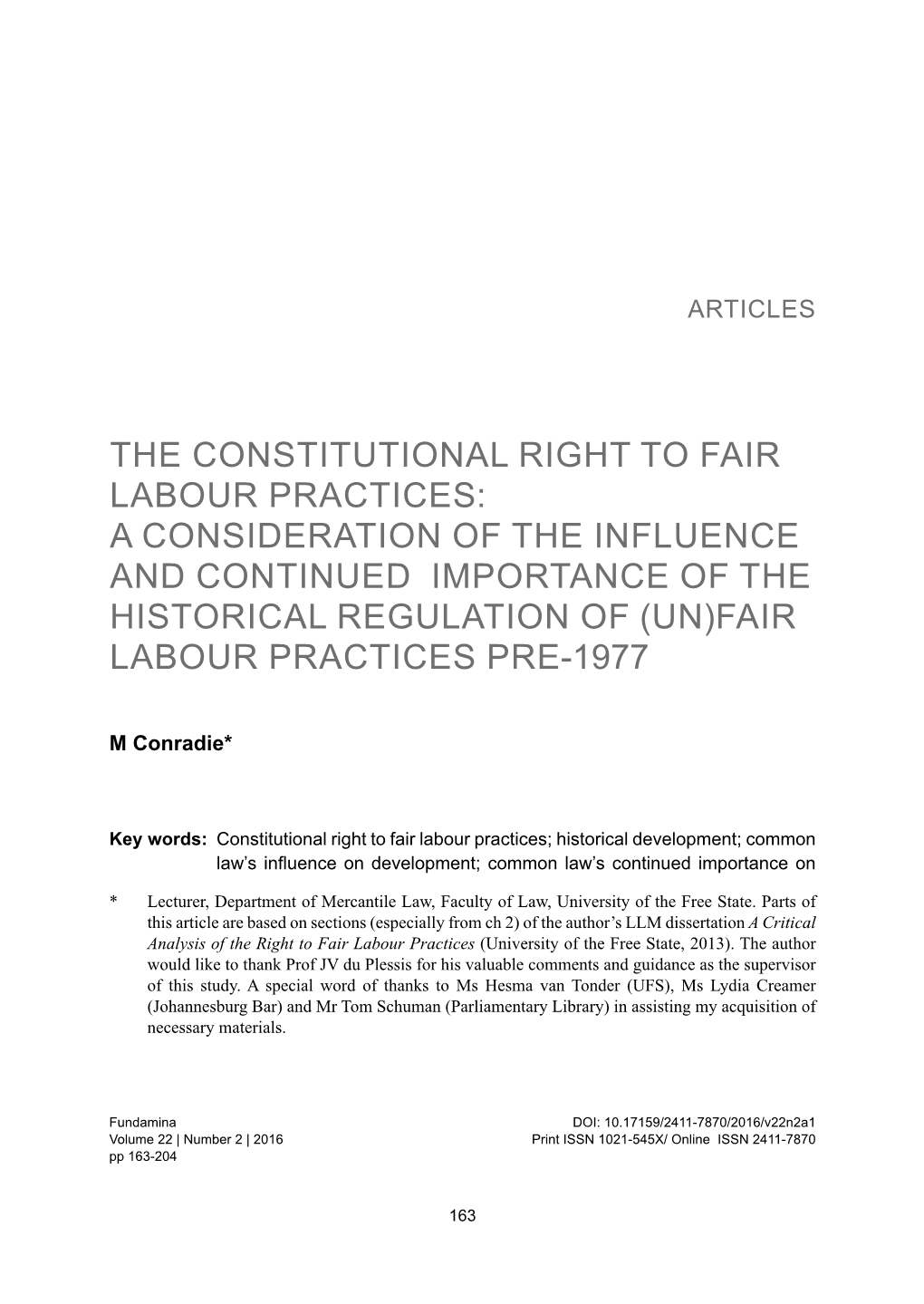 1The Constitutional Right to Fair Labour Practices