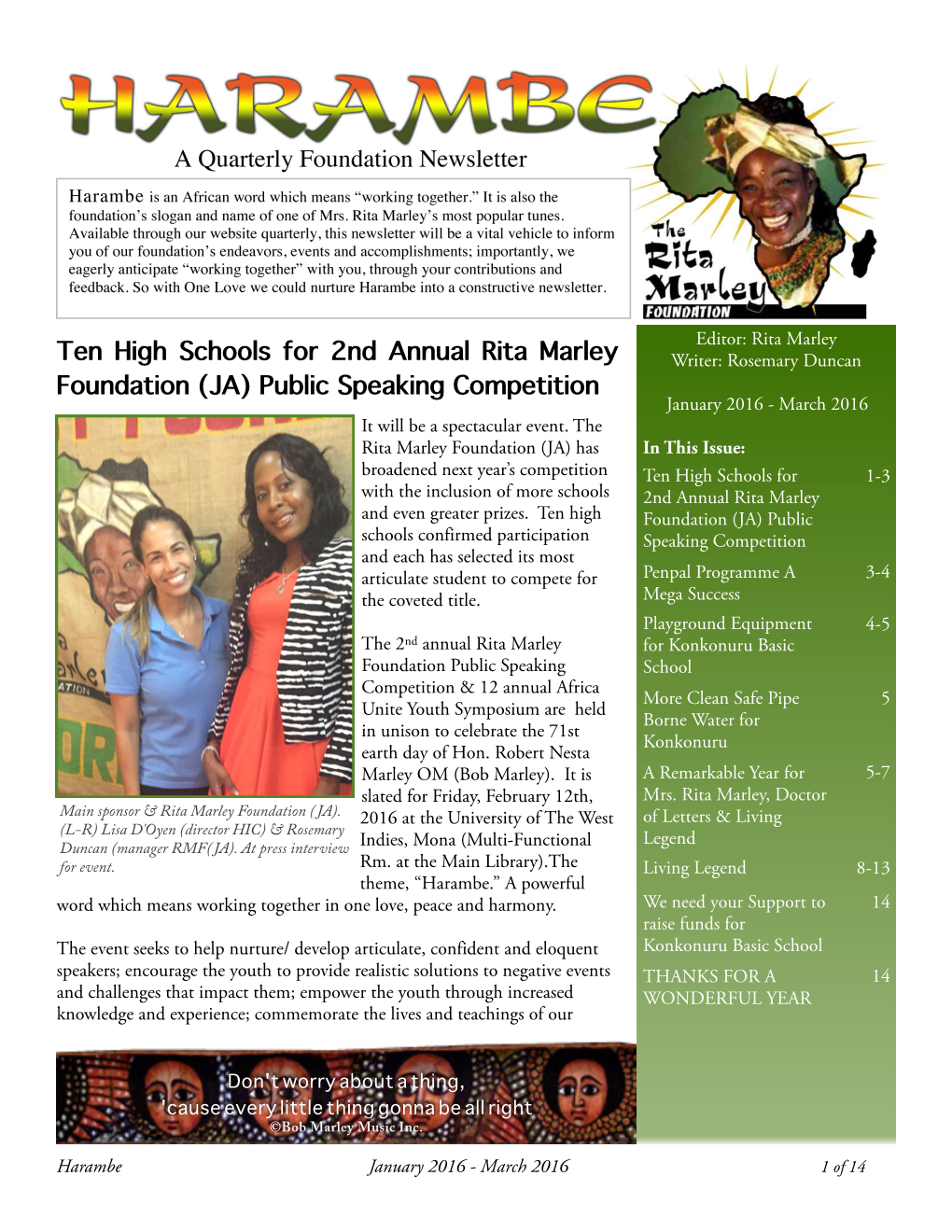 Ten High Schools for 2Nd Annual Rita Marley Foundation (JA) Public