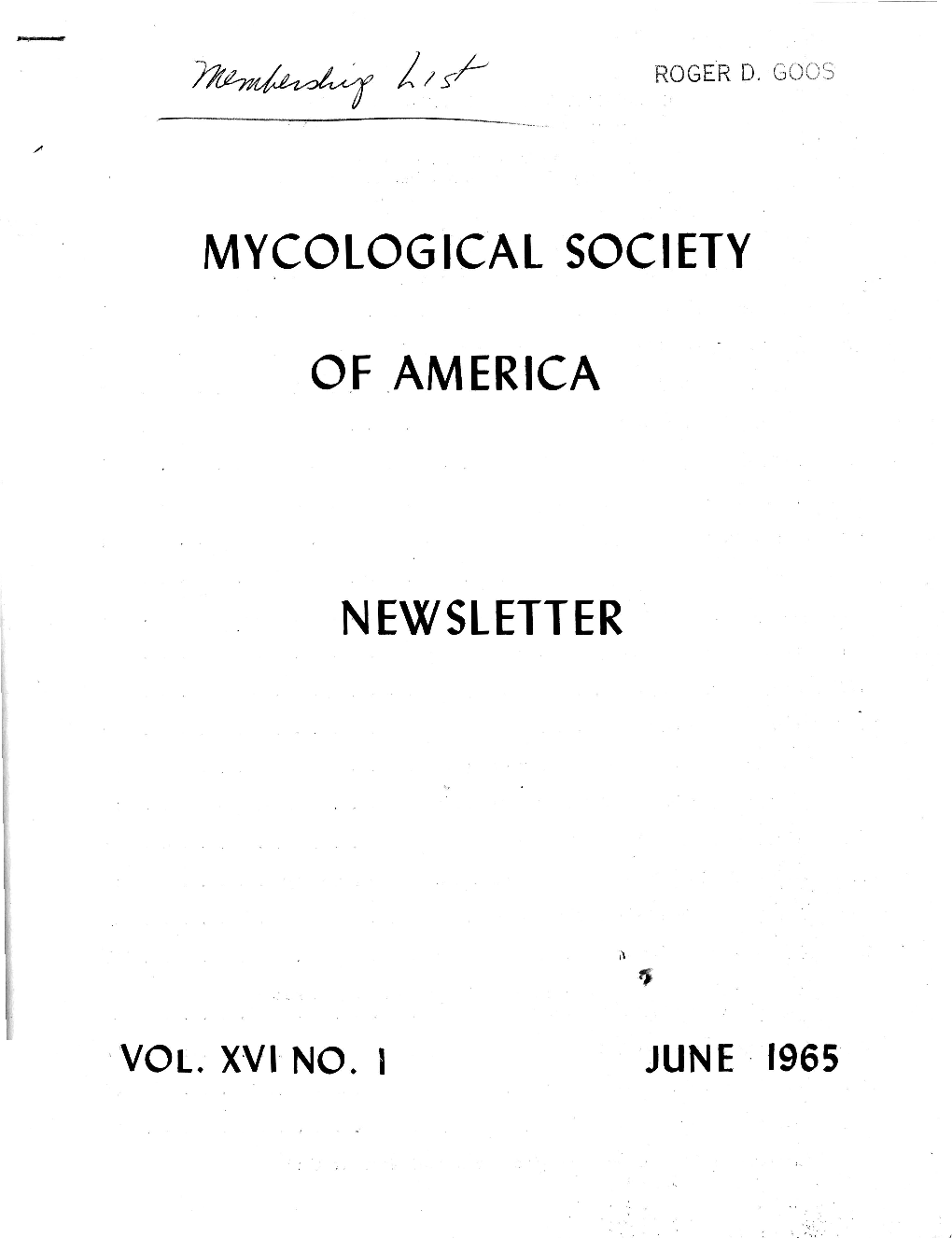 MYCOLOGICAL SOCIETY of AMERICA NEWSLETTER Val