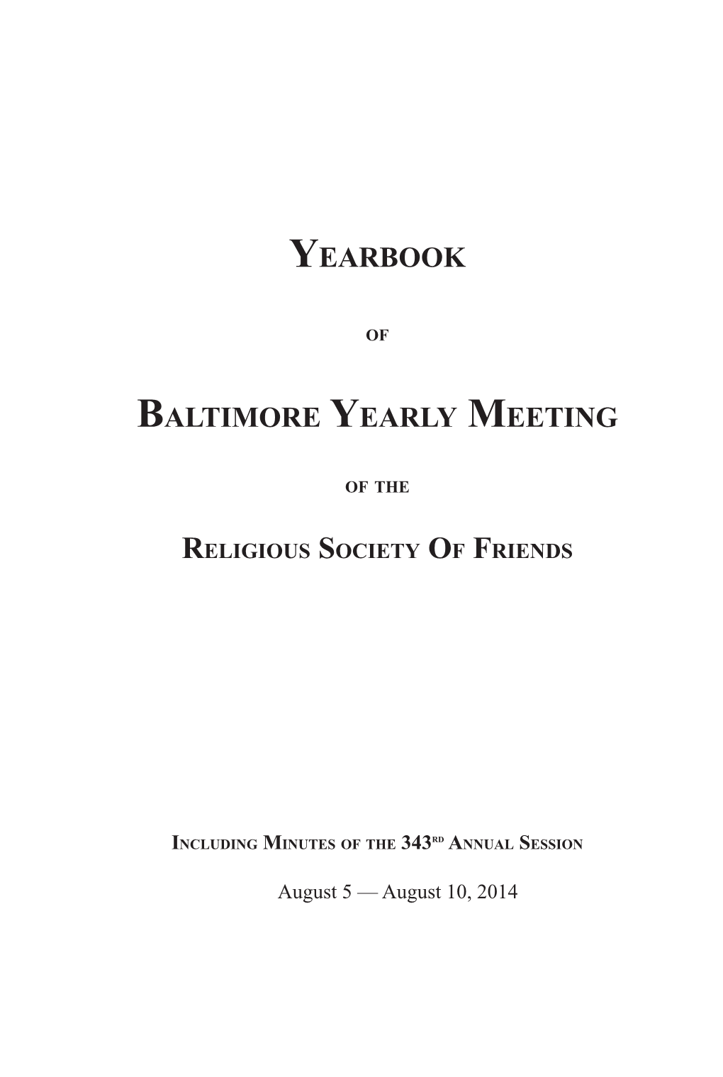 Yearbook Baltimore Yearly Meeting