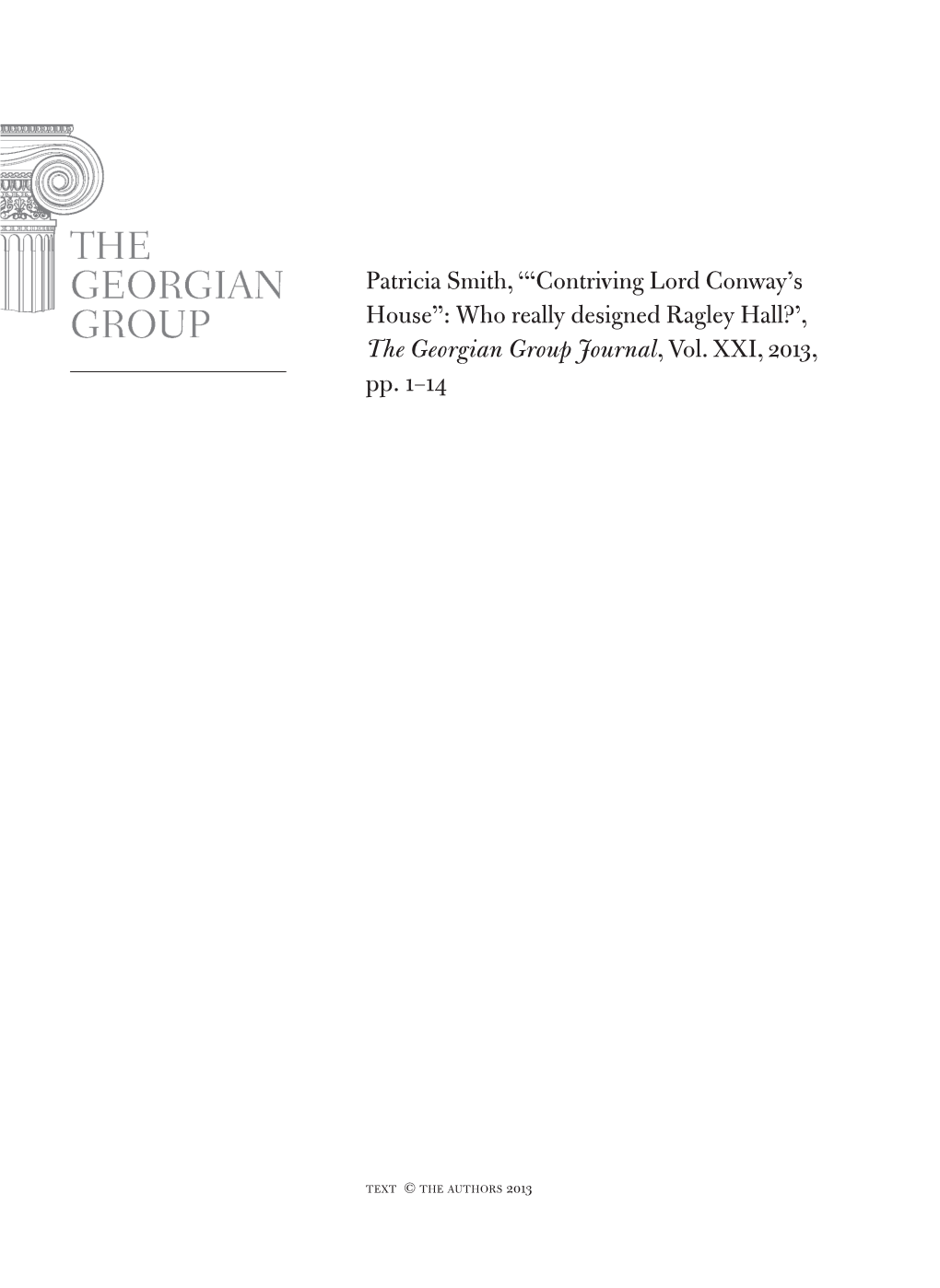 Patricia Smith, '“Contriving Lord Conway's House”: Who Really Designed Ragley Hall?'