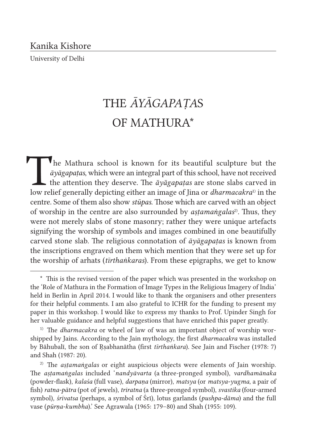 The Āyāgapaṭas of Mathura *