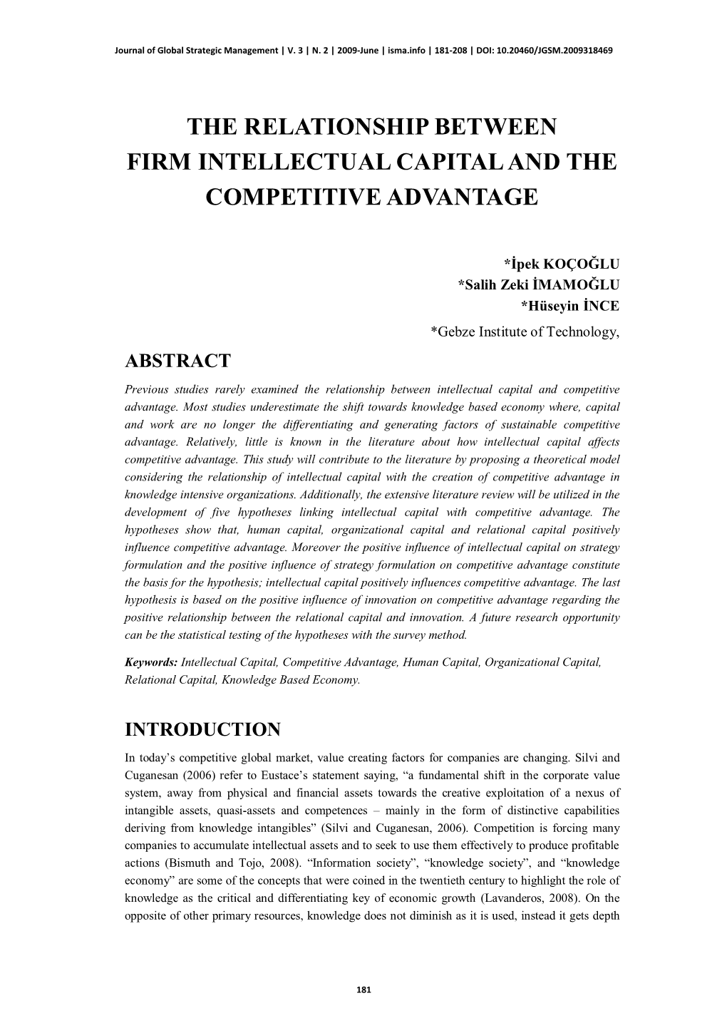 The Relationship Between Firm Intellectual Capital and the Competitive Advantage