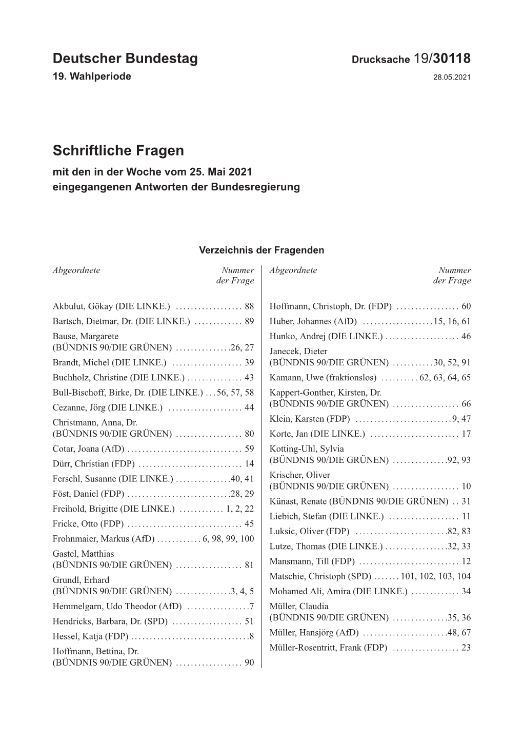 Drucksache 19/30118 19