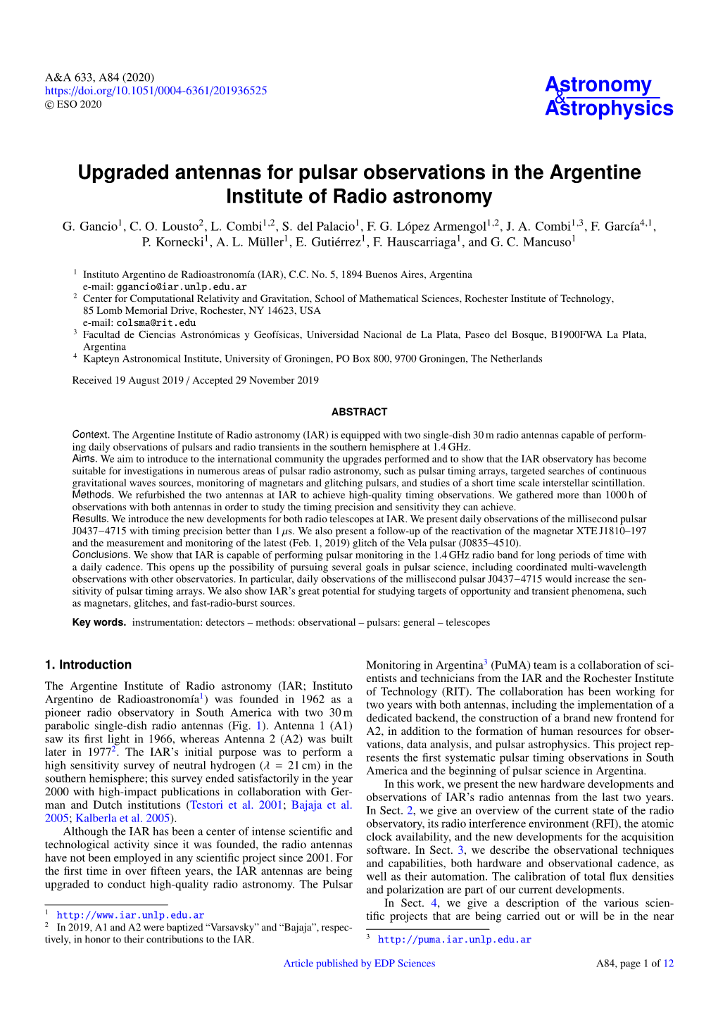Upgraded Antennas for Pulsar Observations in the Argentine Institute of Radio Astronomy G