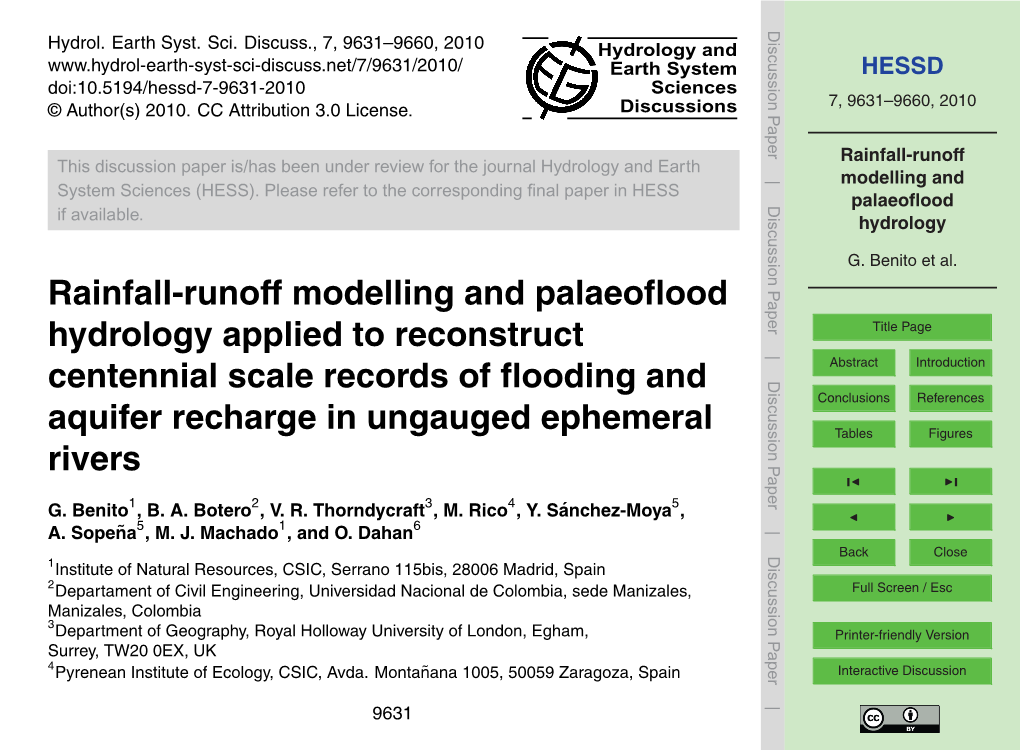 Rainfall-Runoff Modelling and Palaeoflood Hydrology