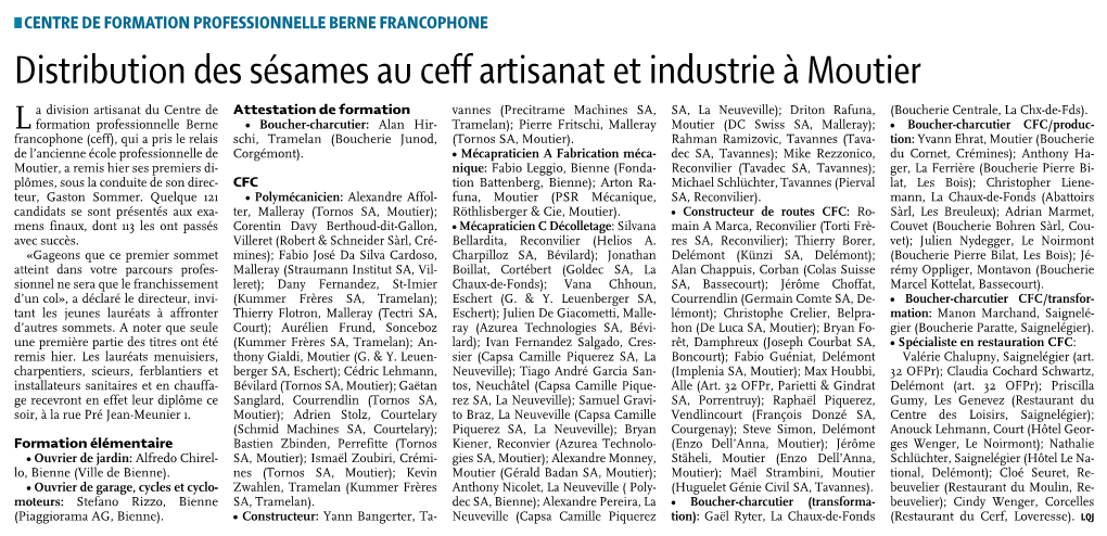 Cérémonie De Clôture Du Ceff ARTISANAT Et INDUSTRIE Moutier