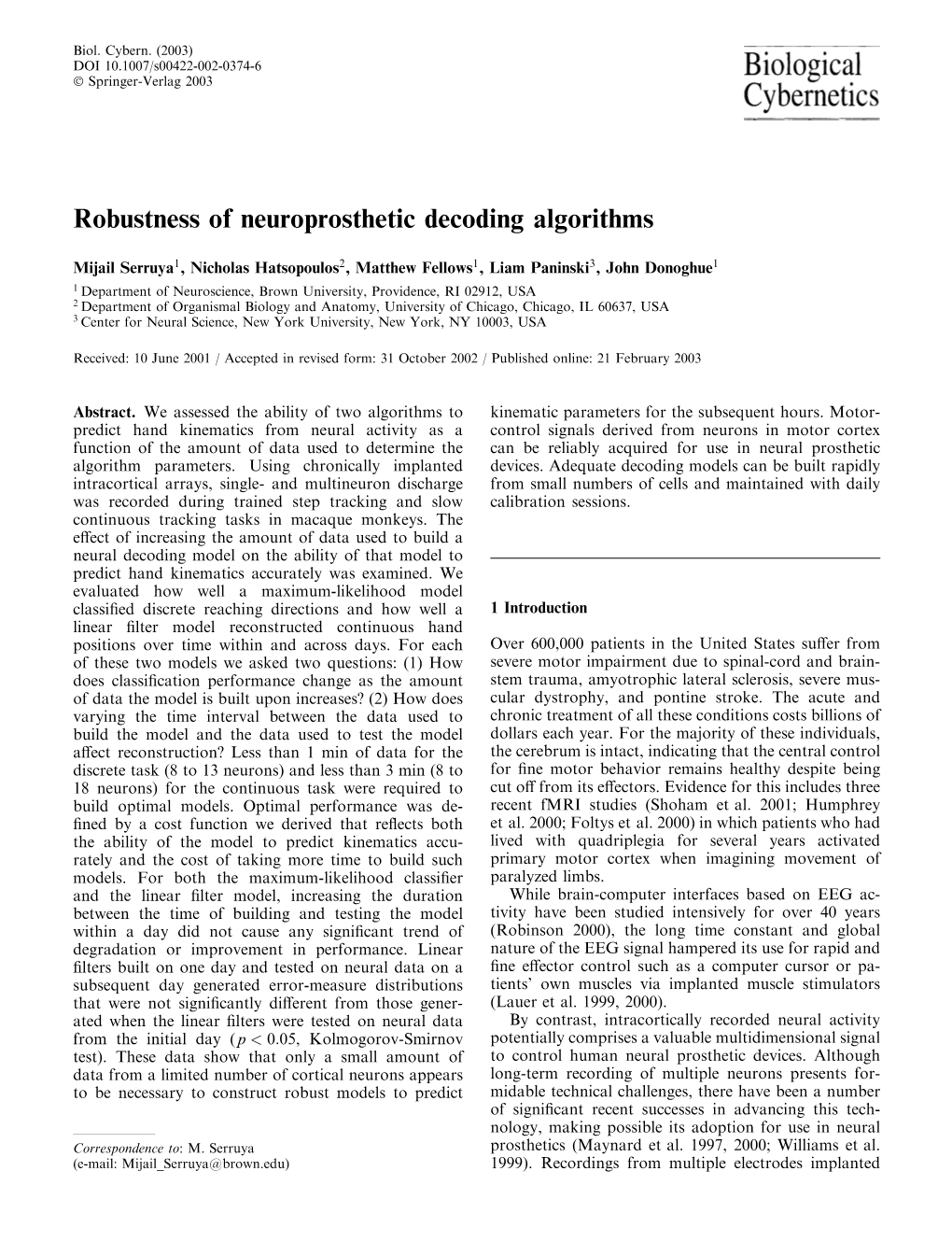 Robustness of Neuroprosthetic Decoding Algorithms