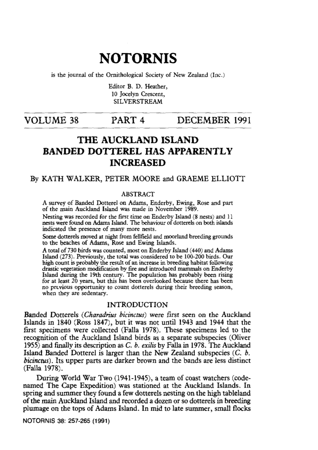 THE AUCKLAND ISLAND BANDED DOTTEREL HAS APPARENTLY INCREASED by KATH WALKER, PETER MOORE and GRAEME ELLIOTT