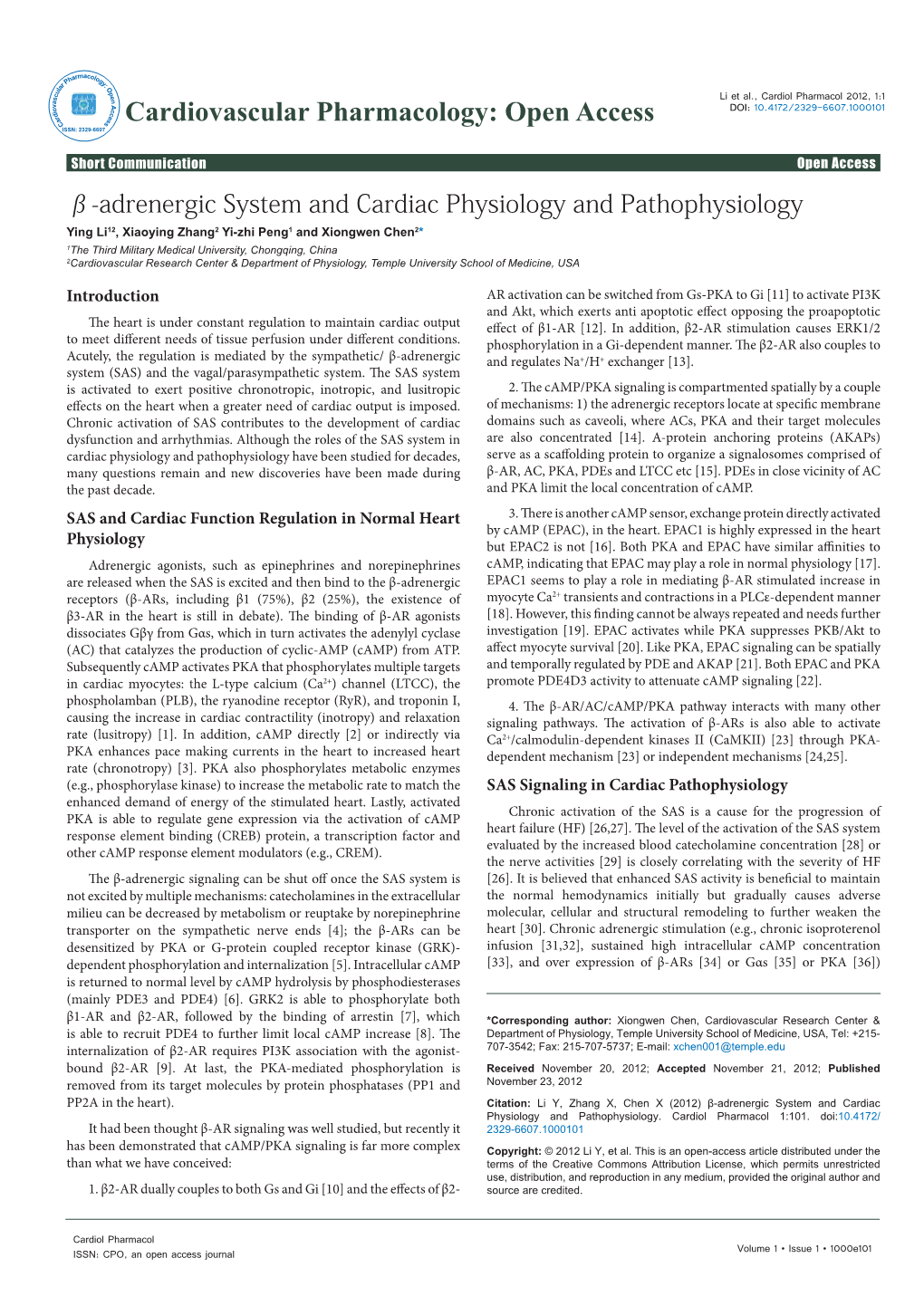 Β-Adrenergic System and Cardiac Physiology and Pathophysiology