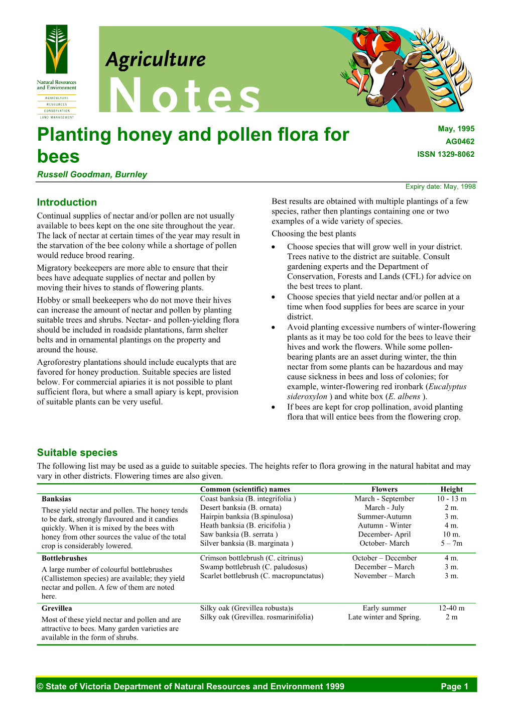 Planting Honey and Pollen Flora for Bees (DPI Vic)