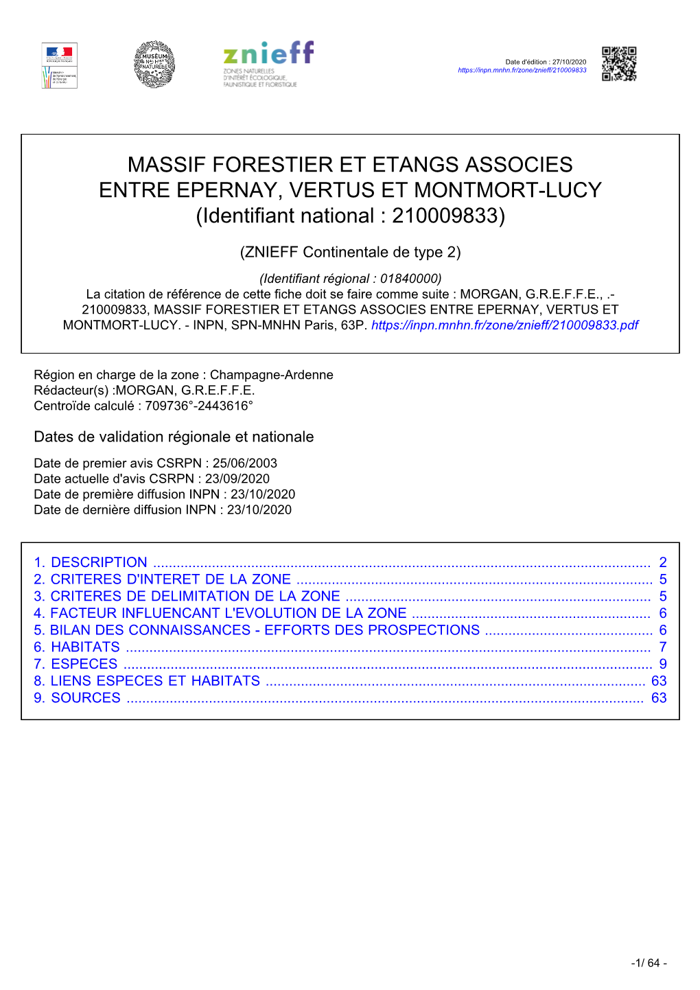 MASSIF FORESTIER ET ETANGS ASSOCIES ENTRE EPERNAY, VERTUS ET MONTMORT-LUCY (Identifiant National : 210009833)