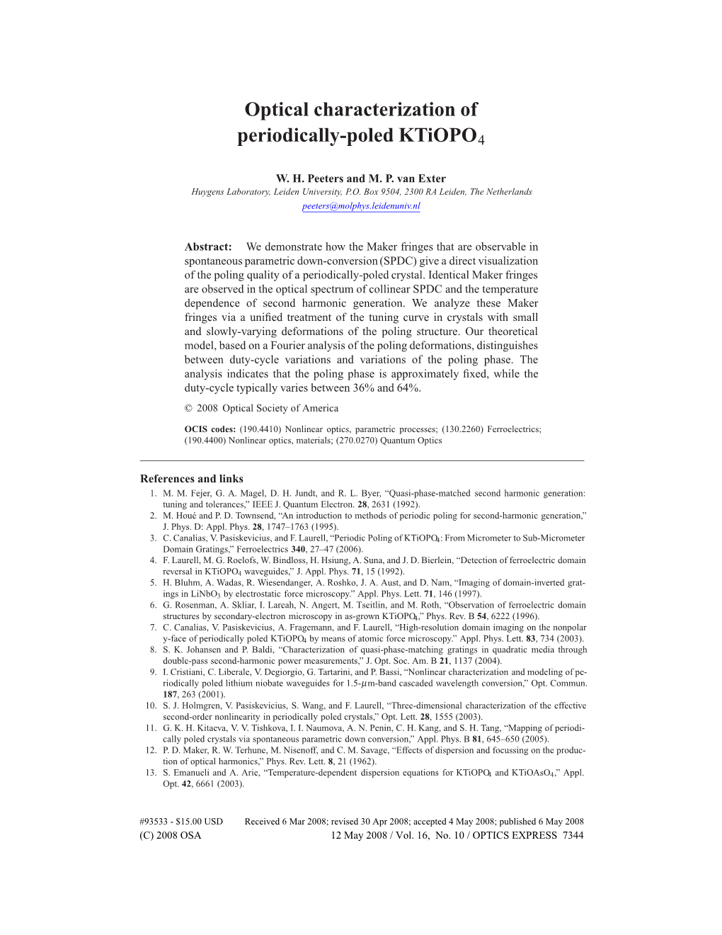 Optical Characterization of Periodically-Poled Ktiopo4