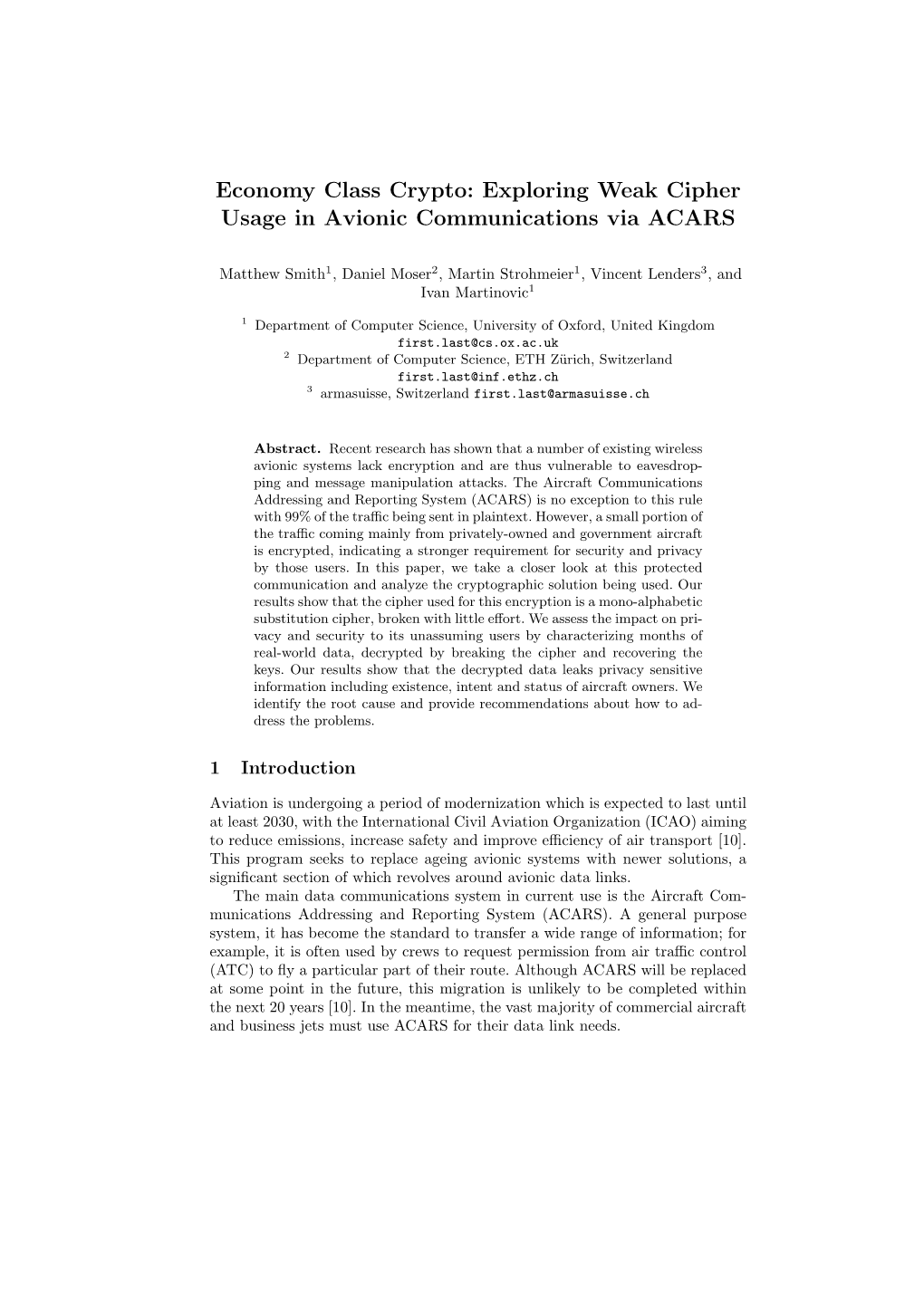 Exploring Weak Cipher Usage in Avionic Communications Via ACARS