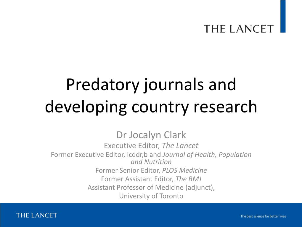 Predatory Journals and Developing Country Research