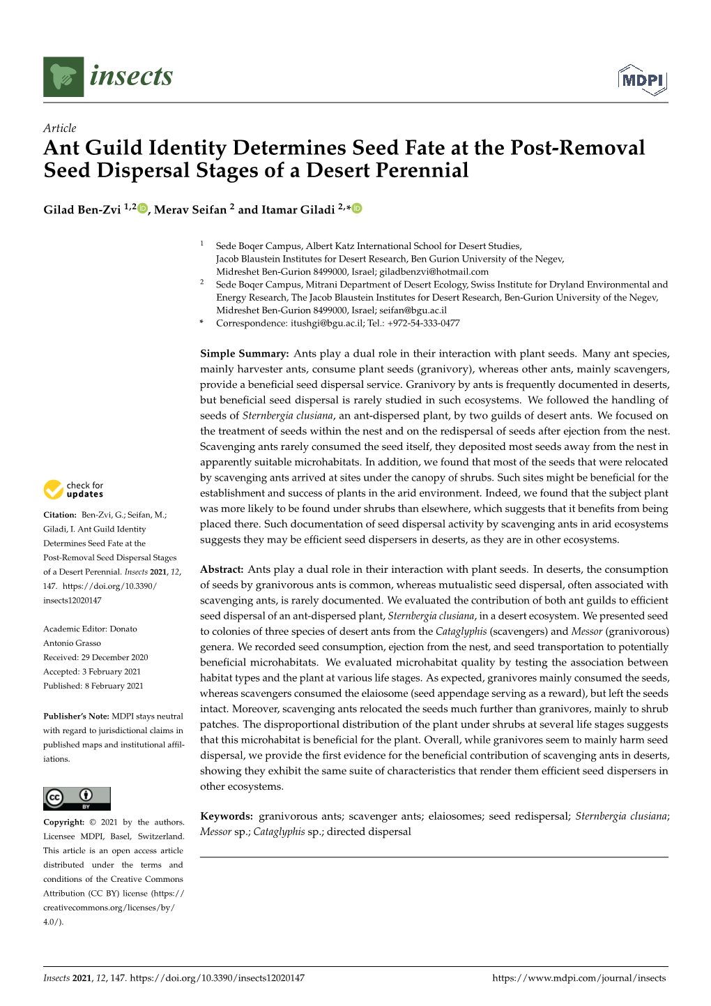 Ant Guild Identity Determines Seed Fate at the Post-Removal Seed Dispersal Stages of a Desert Perennial