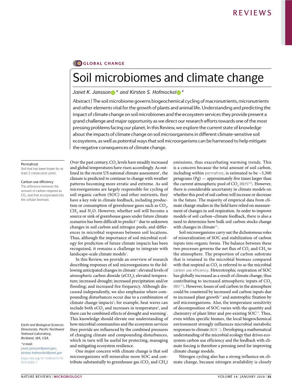 Soil Microbiomes and Climate Change