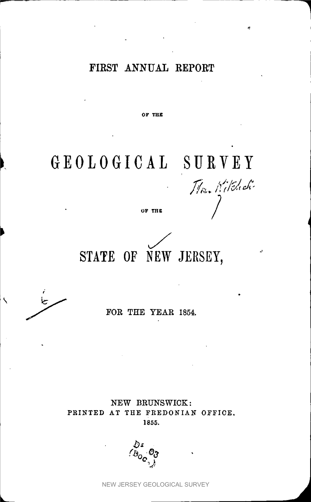 First Annual Report of the Geological Survey of the State of NJ