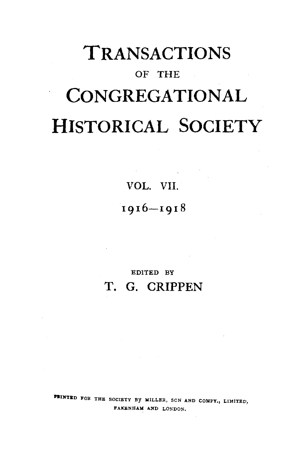 Transactions Congregational Historical