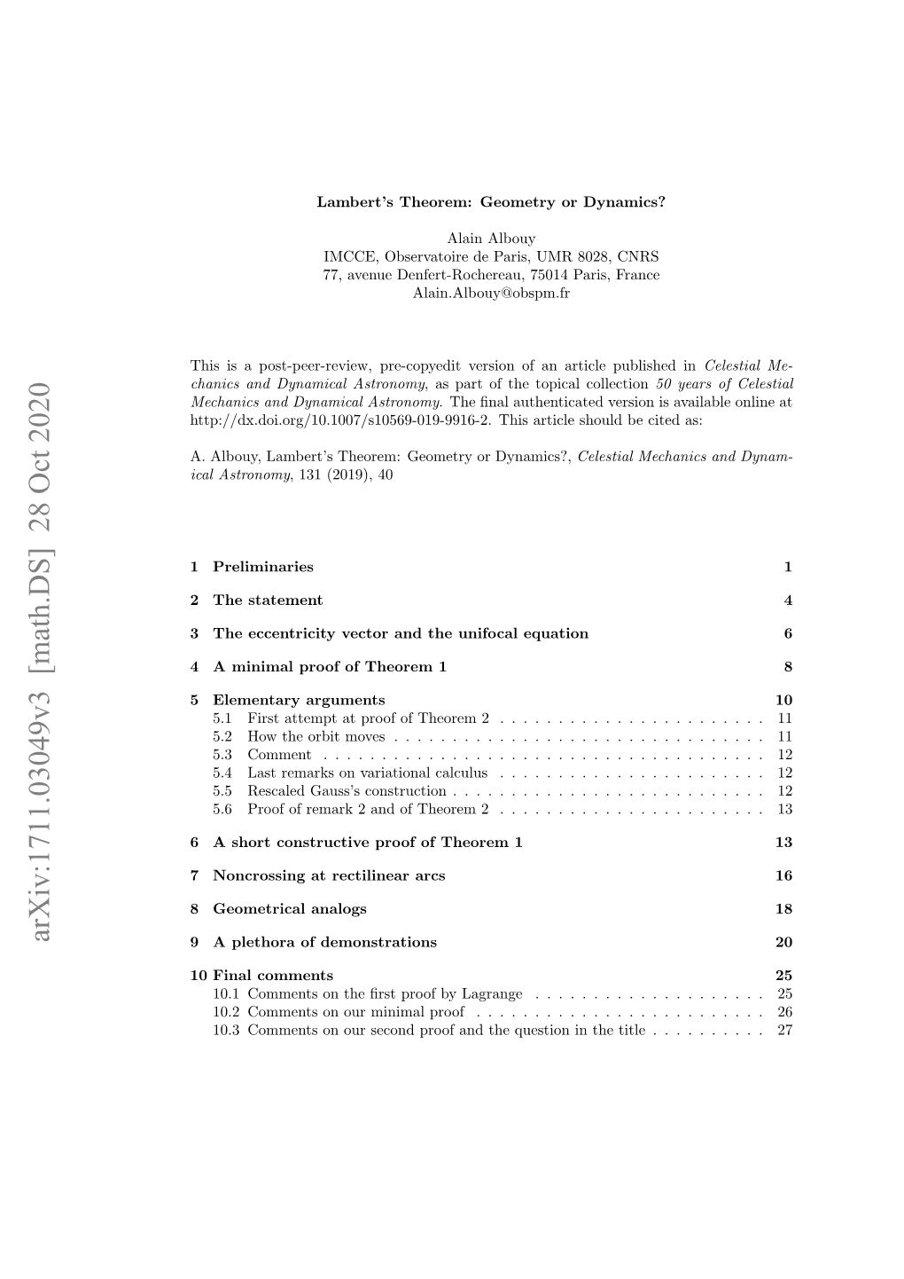 Arxiv:1711.03049V3 [Math.DS] 28 Oct 2020 9 a Plethora of Demonstrations 20