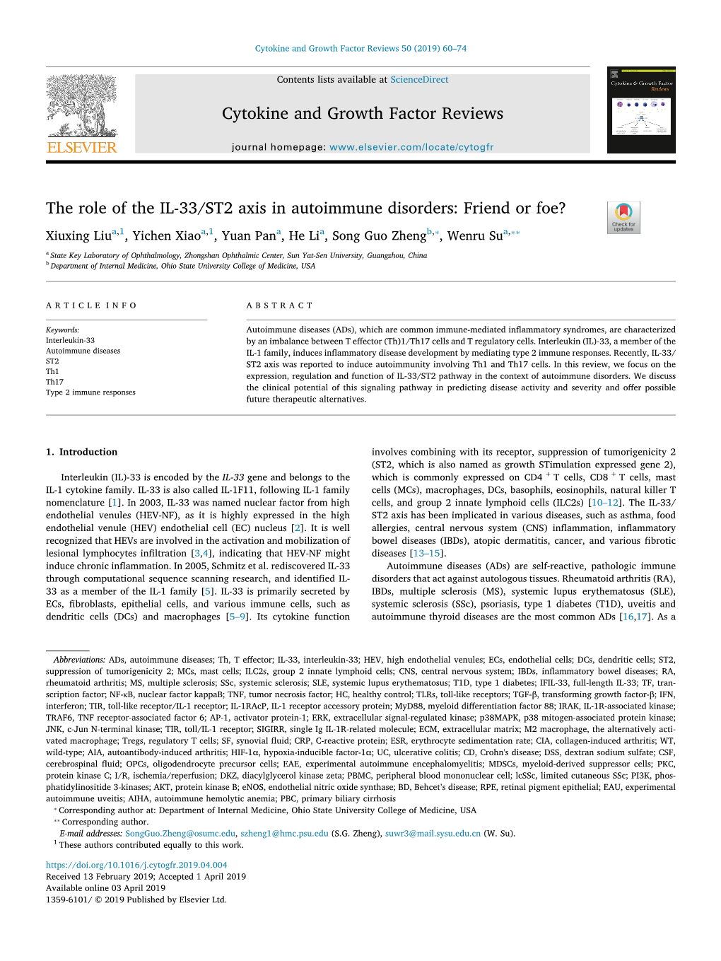 The Role of the IL-33/ST2 Axis in Autoimmune Disorders Friend Or