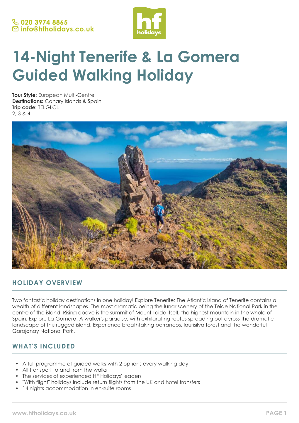 14-Night Tenerife & La Gomera Guided Walking Holiday