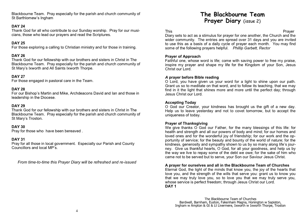 The Blackbourne Team Prayer Diary (Issue 2)