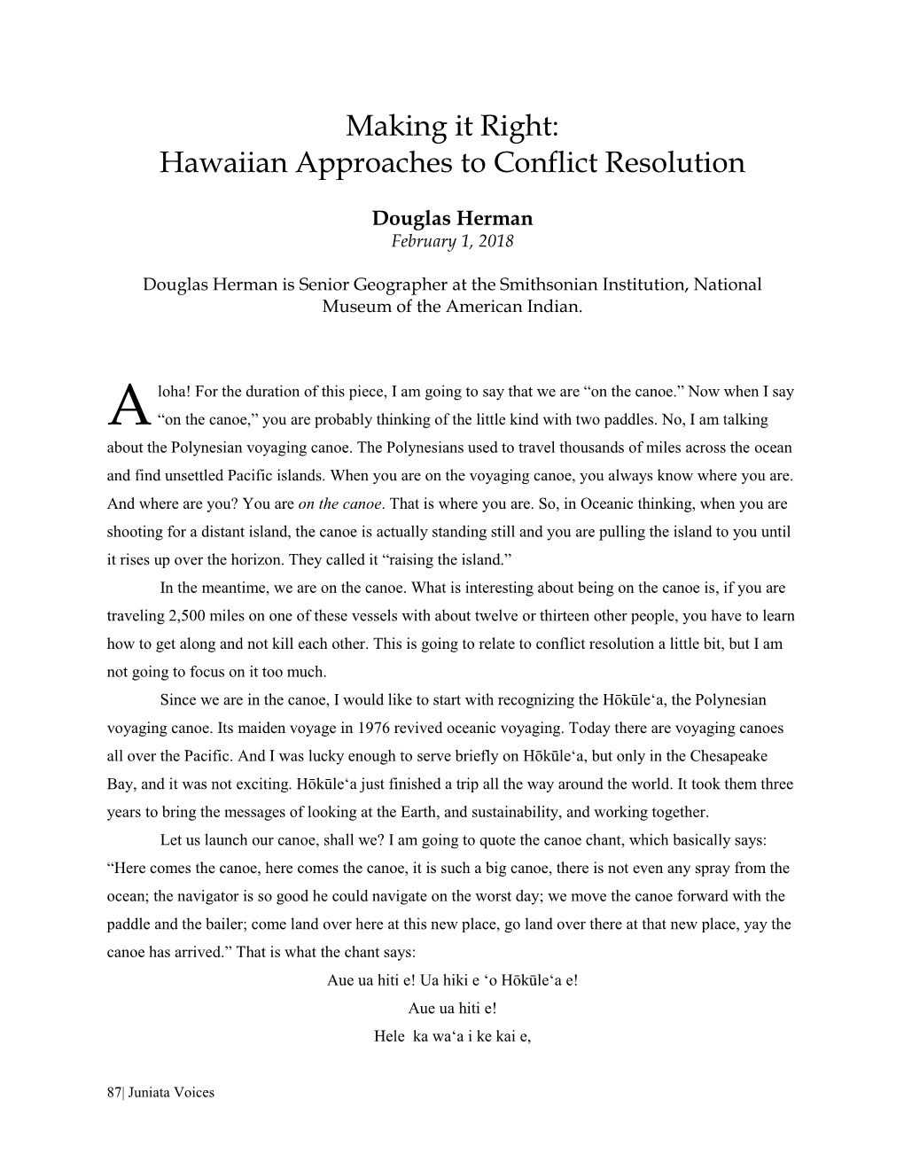 Making It Right: Hawaiian Approaches to Conflict Resolution