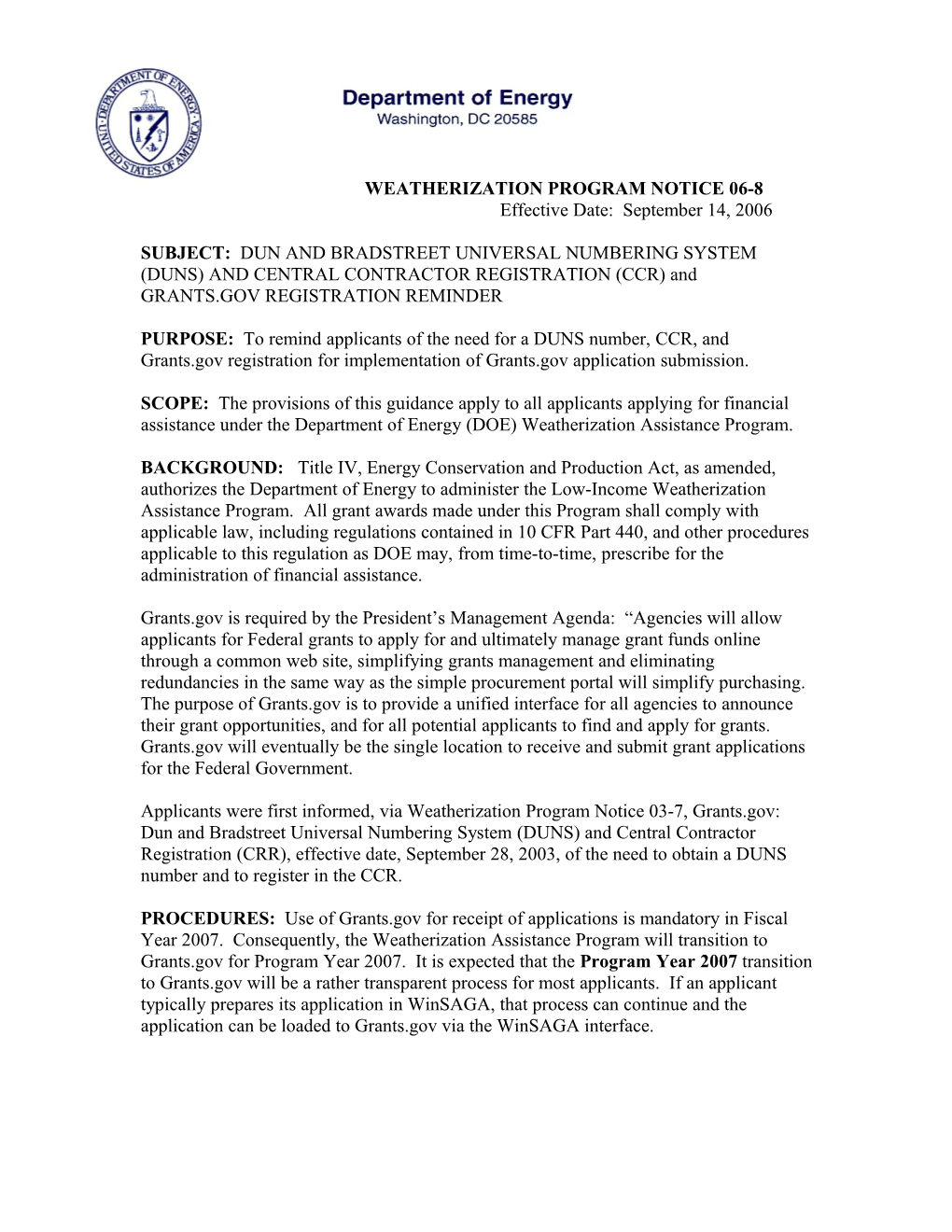 Weatherization Program Notice 06-8