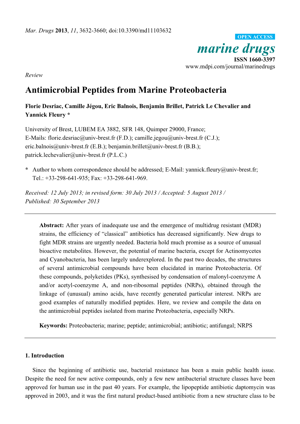 Antimicrobial Peptides from Marine Proteobacteria