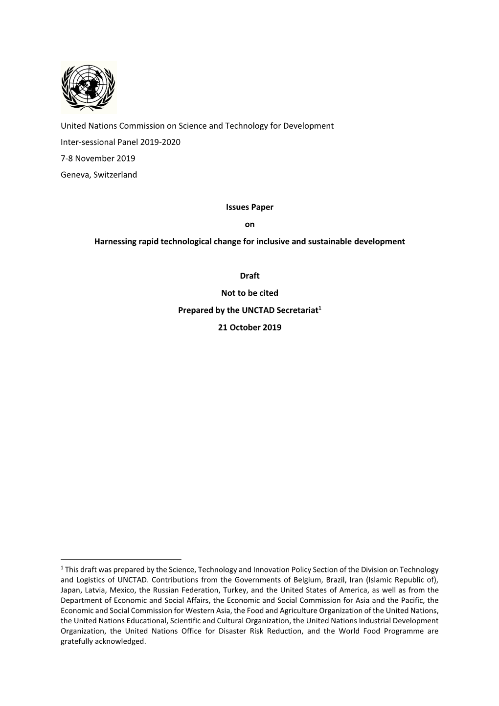 Issues Paper on Harnessing Rapid Technological Change for Inclusive and Sustainable Development