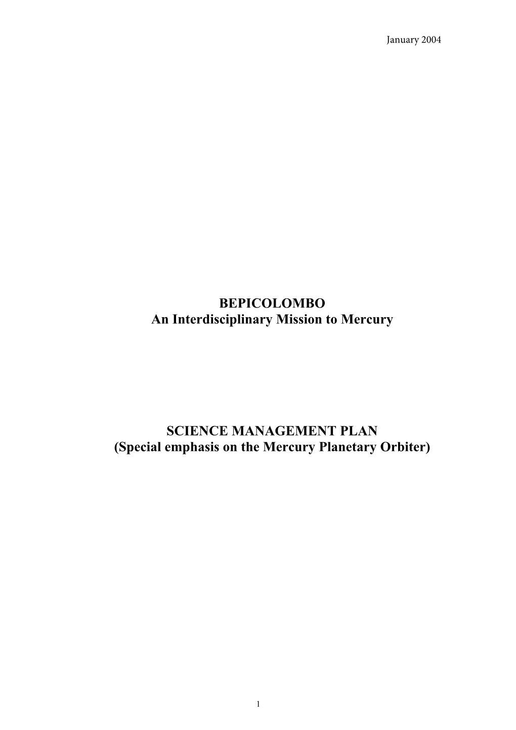 Bepicolombo MPO Science Management Plan