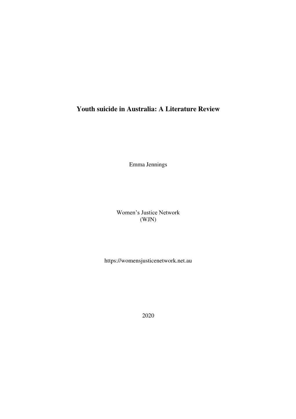 Youth Suicide in Australia: a Literature Review