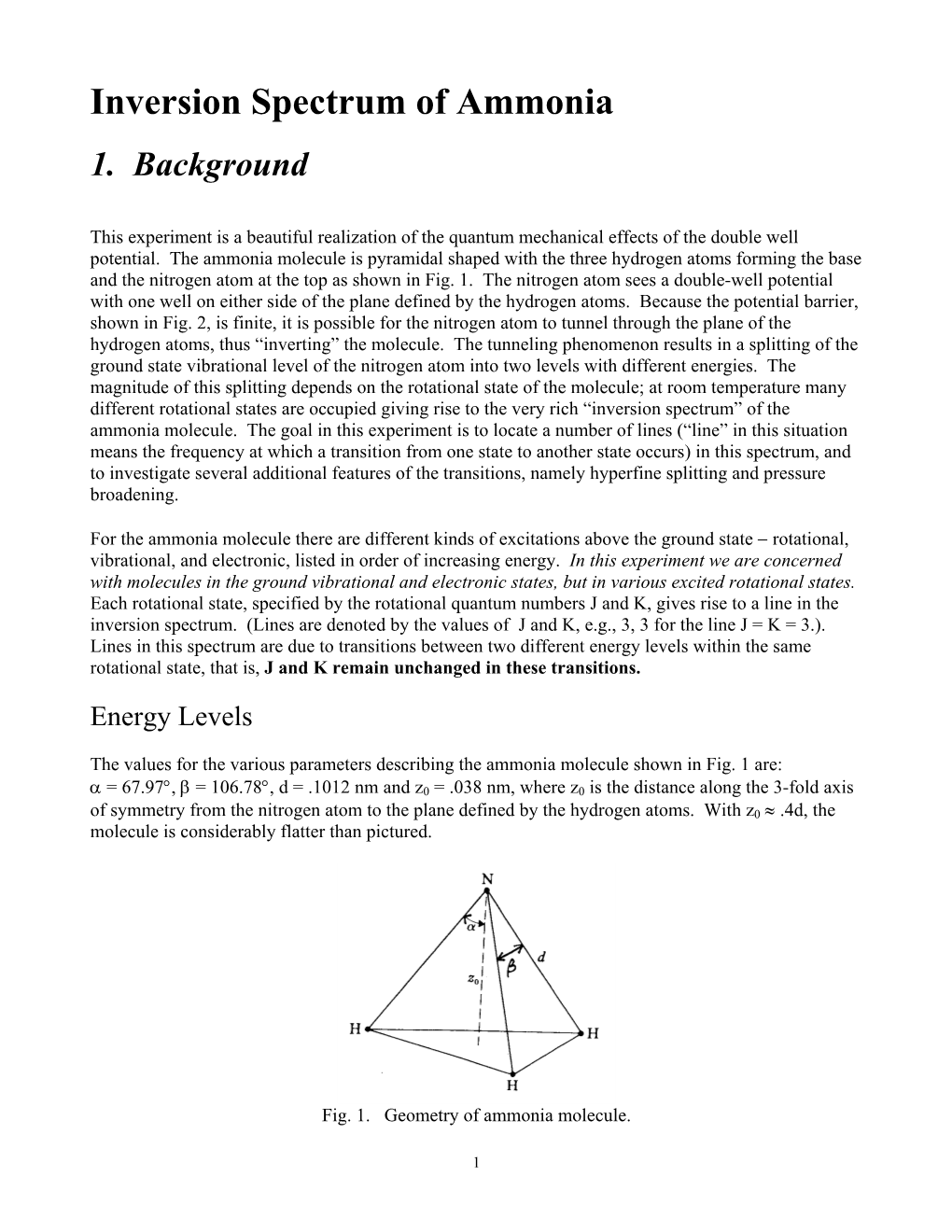 Inversion Spectrum of Ammonia