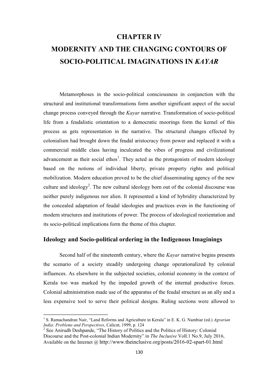 Chapter Iv Modernity and the Changing Contours of Socio-Political Imaginations in Kayar