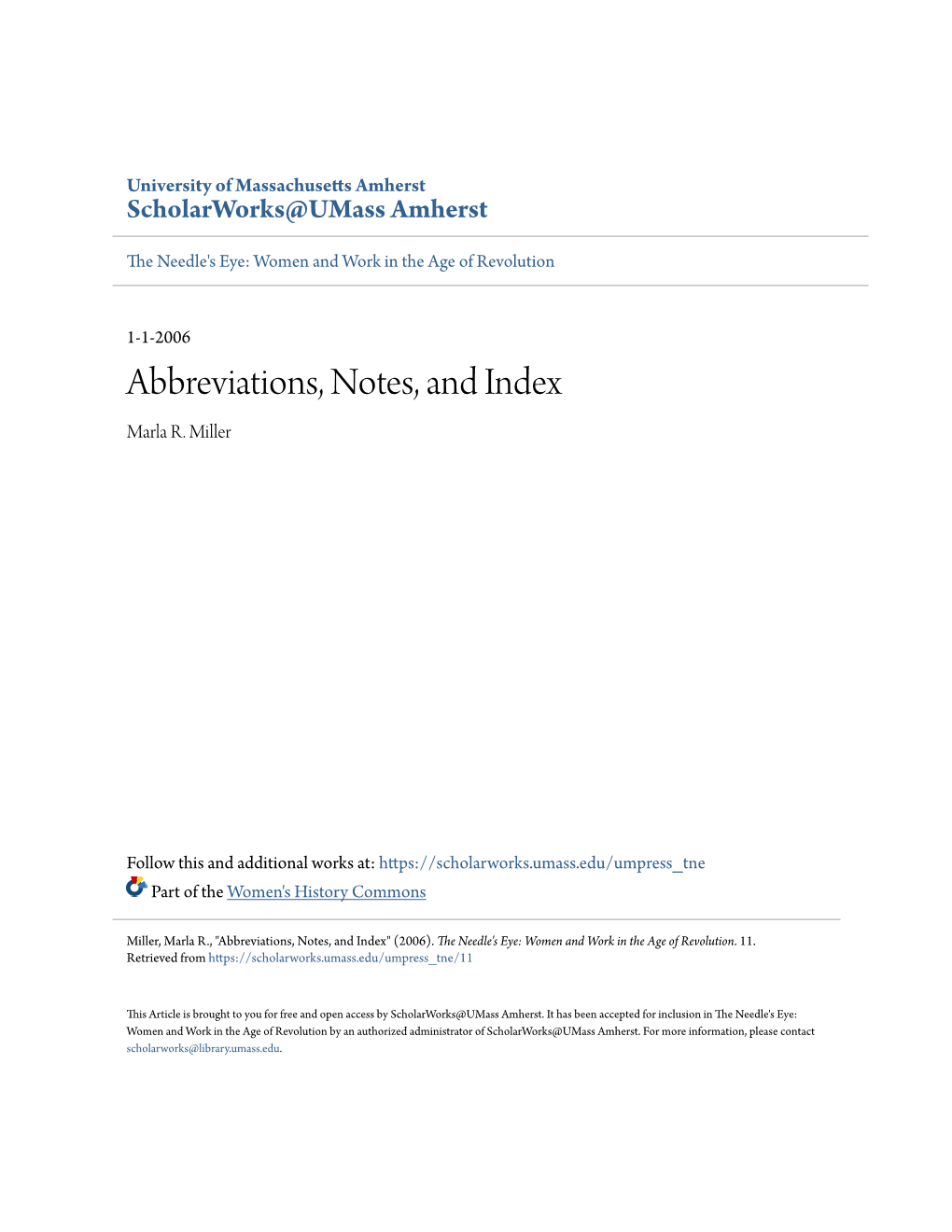 Abbreviations, Notes, and Index Marla R