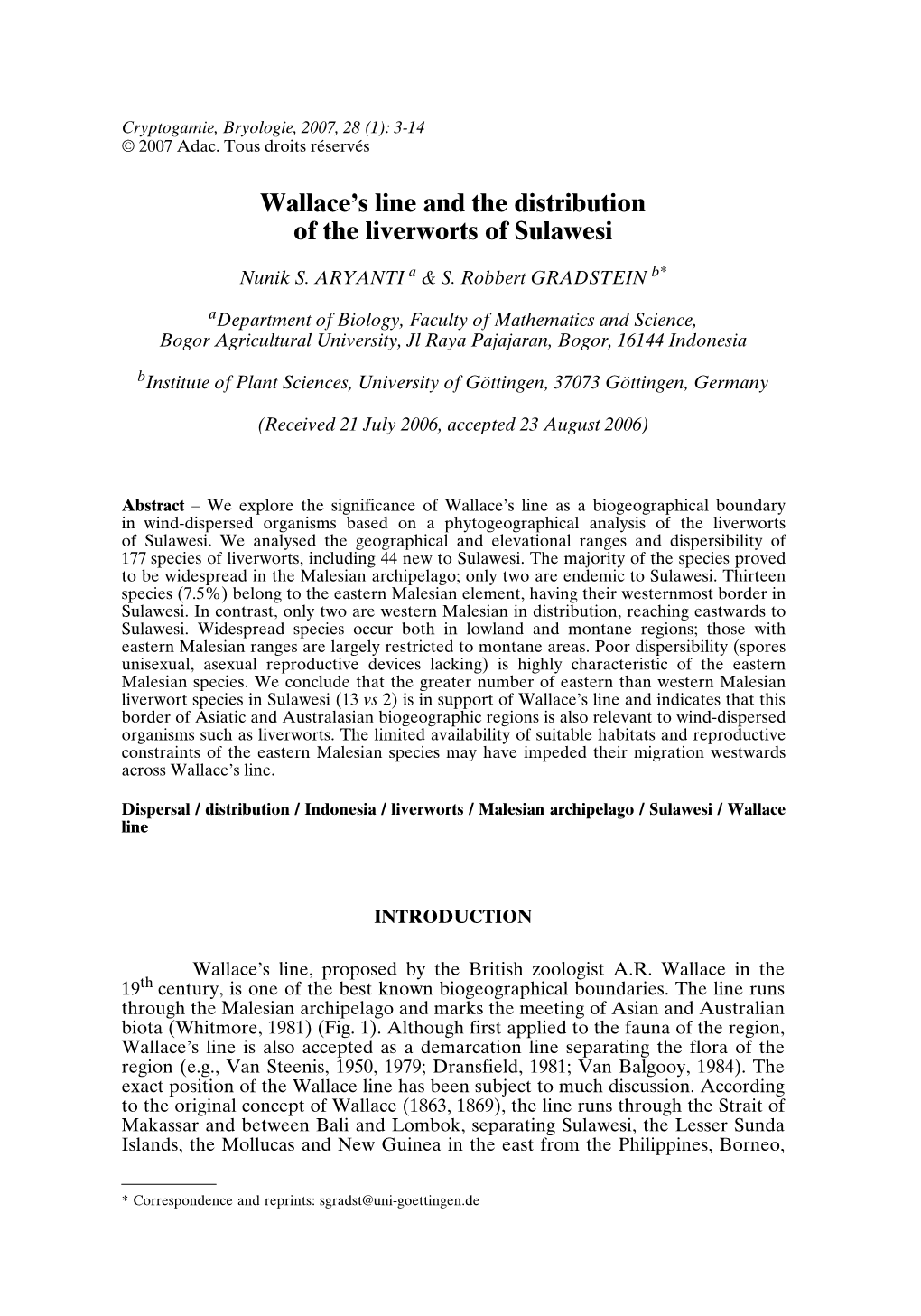 Wallace's Line and the Distribution of the Liverworts of Sulawesi