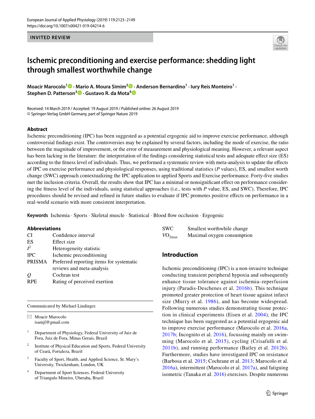 Ischemic Preconditioning and Exercise Performance: Shedding Light Through Smallest Worthwhile Change