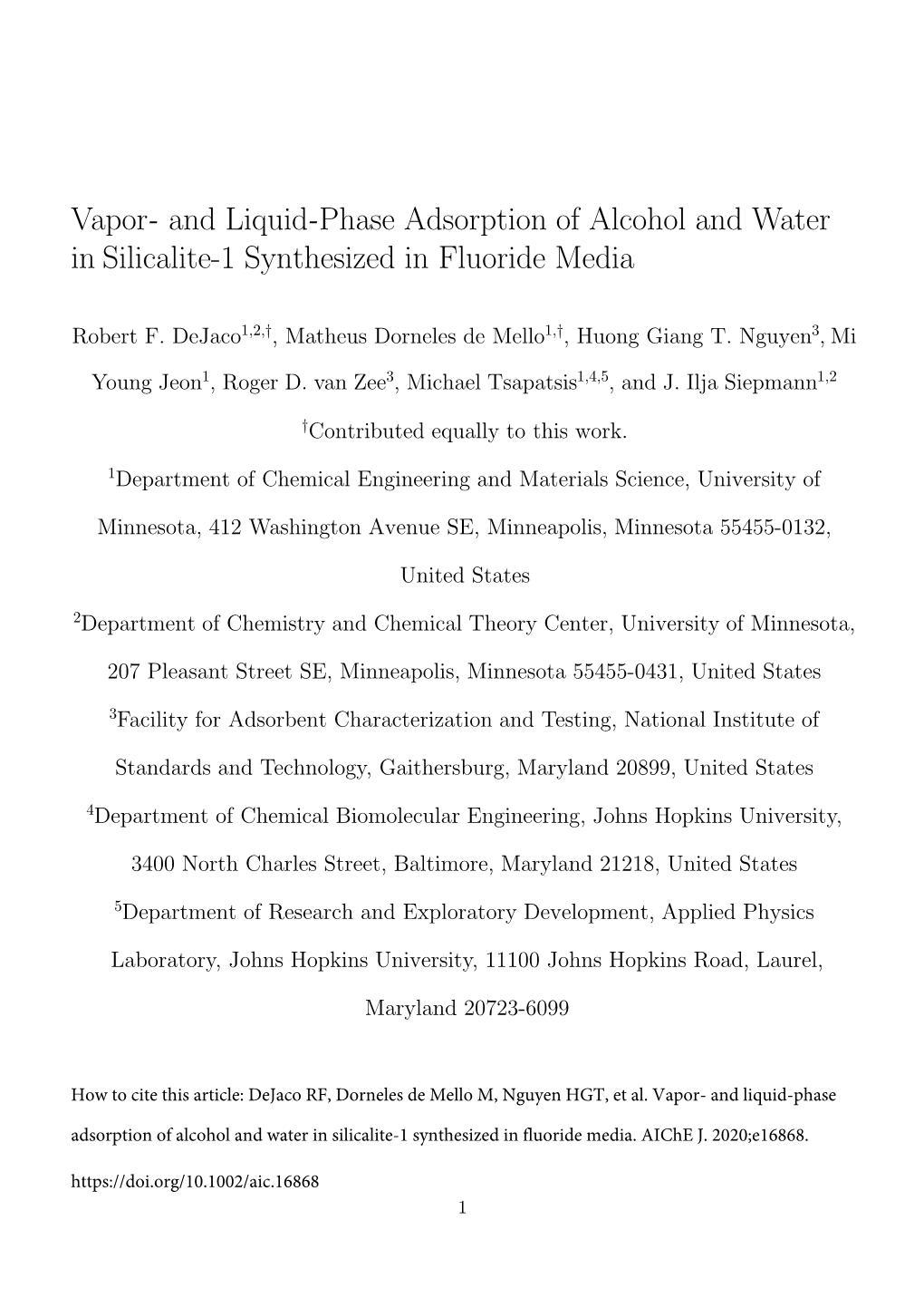 Vapor- and Liquid-Phase Adsorption of Alcohol and Water in Silicalite-1 Synthesized in Fluoride Media